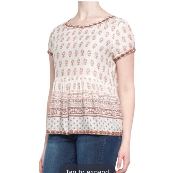 Tops - Sigrid Olsen Cream Block Print Swing Peplum Top